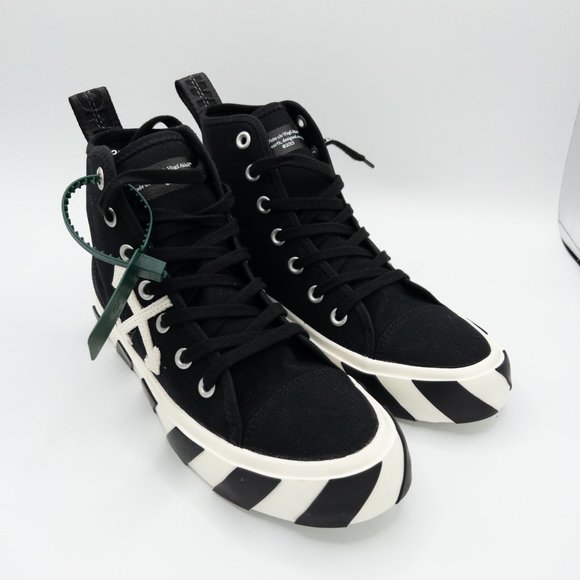 Off-White Men's Arrow Striped Canvas Mid-Top Sneakers - Picture 10 of 13